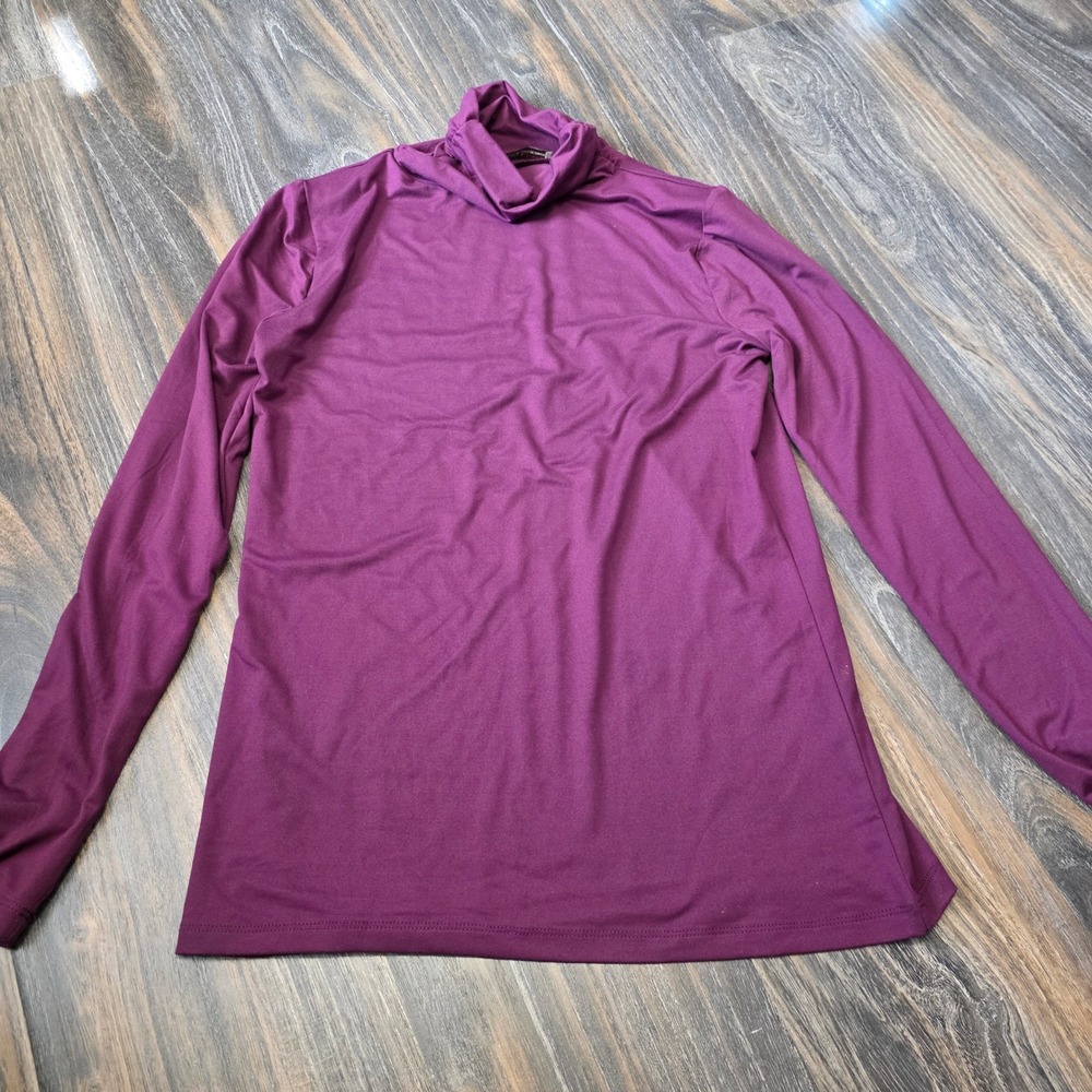 Zenana Womens Long Sleeve Turtleneck Top Purple Stretch Jersey Knit Size L